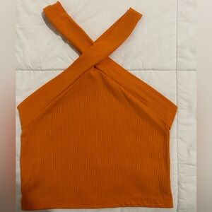 Orange Ribbed Cross-Back Top